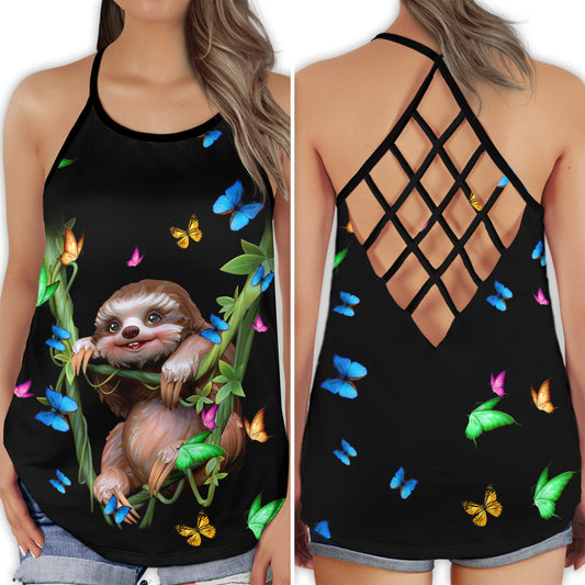 Sloth Spirit Love Relax Mood Hollow Tank Top For Yoga Workouts And Festival Wear