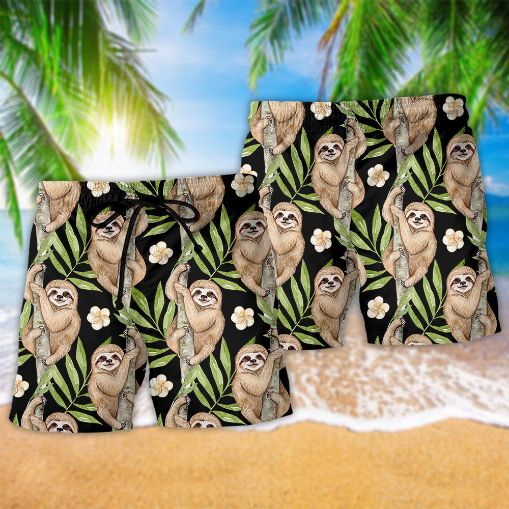 Sloth Tropical Floral Relax Beach Shorts Artwork View For Seaside Trips And Casual Style