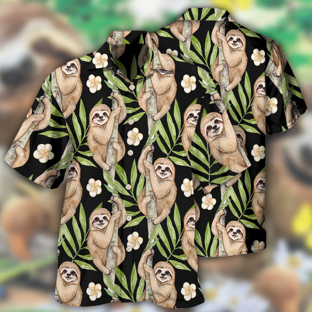 Tropical Floral Sloth Hawaiian Shirt With All Over Print For Summer Events Coastal Travel And Comfortable Styling