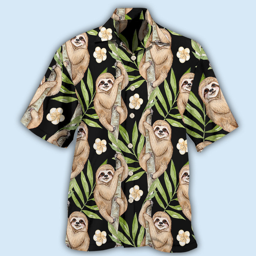 Tropical Floral Sloth Hawaiian Shirt With Detailed Graphic For Summer Events Coastal Travel And Comfortable Styling