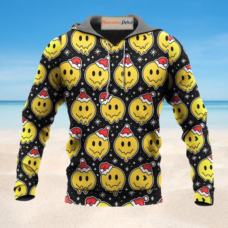 Smiling Face Santa Hat Hoodie For Holiday Parties Weekend Outings And Cheerful Gift Giving