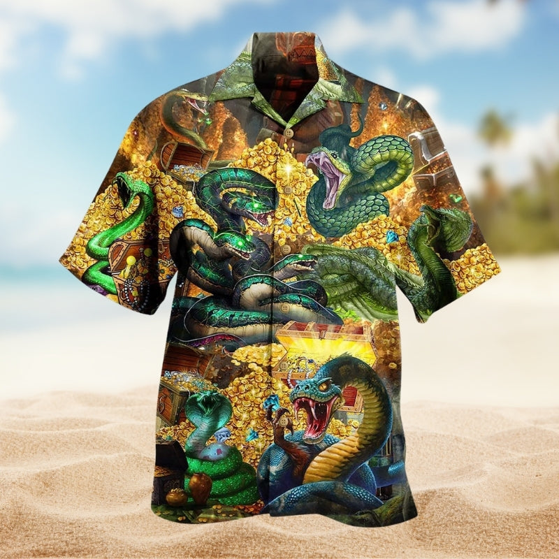 Snake Gold Hawaiian Shirt For Tropical Holidays, Outdoor Gatherings, And Everyday Comfort