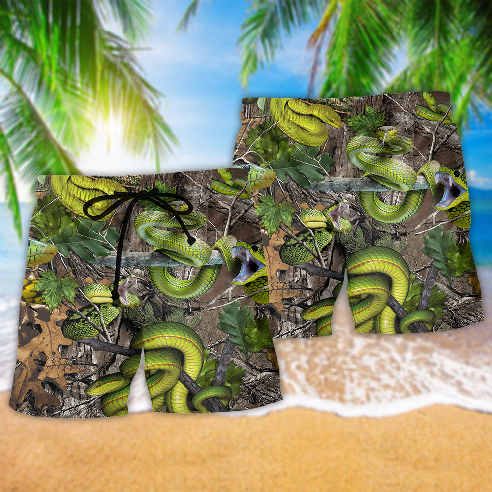Snake Natural Warning Beach Shorts Pattern Detail For Outdoor Activities And Relaxed Casual Style