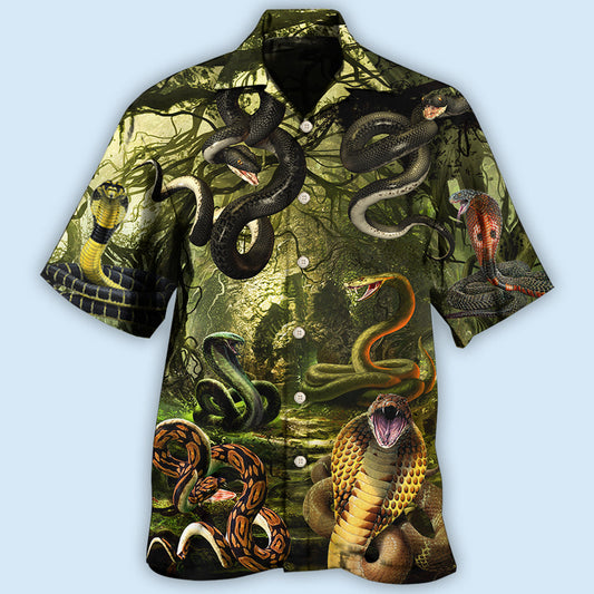 Snake Graphic Pattern Hawaiian Shirt For Tropical Holidays, Outdoor Gatherings, And Everyday Comfort