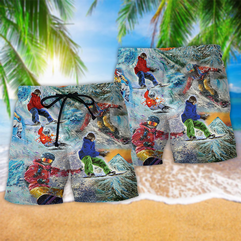 Snowboarding Adventure Beach Shorts Pattern Detail For Everyday Outings And Memorable Gift Ideas