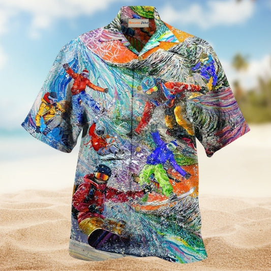 Bold Snowboarding Adventure Hawaiian Shirt For Summer Vacation Beach Travel And Relaxed Casual Wear