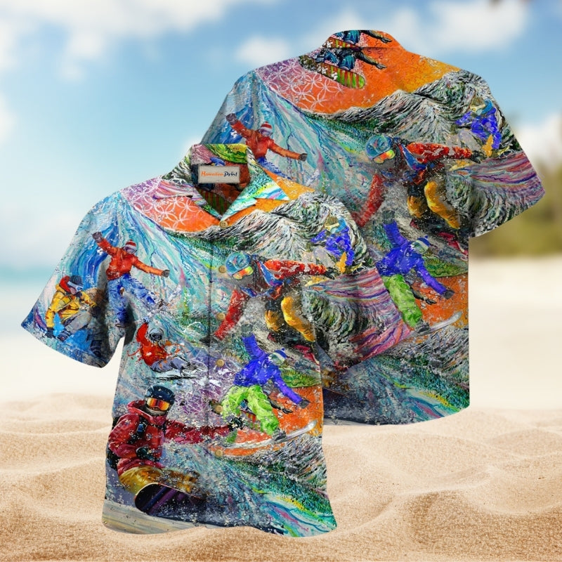 Bold Snowboarding Adventure Hawaiian Shirt For Summer Vacation Beach Travel And Relaxed Casual Wear