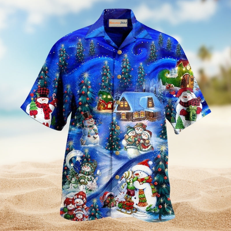Snowman Winter Snowman Friends Hawaiian Shirt For Summer Vacation Beach Travel And Relaxed Casual Wear