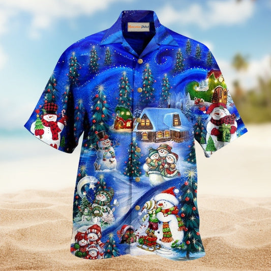 Snowman Winter Snowman Friends Hawaiian Shirt For Summer Vacation Beach Travel And Relaxed Casual Wear