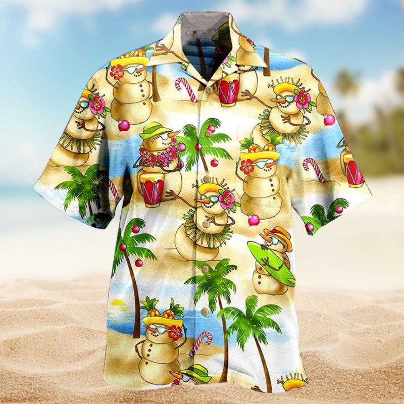 Snowman Hawaii Trip Hawaiian Shirt For Holiday Parties, Tropical Vacations, And Festive Gift Giving