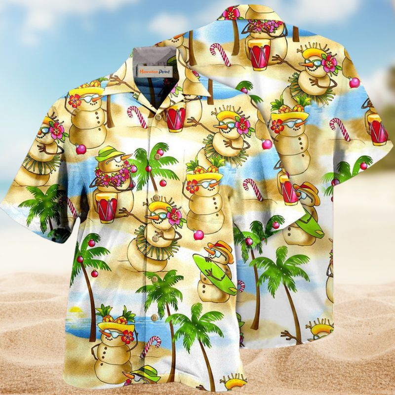 Snowman Hawaii Trip Hawaiian Shirt For Holiday Parties, Tropical Vacations, And Festive Gift Giving