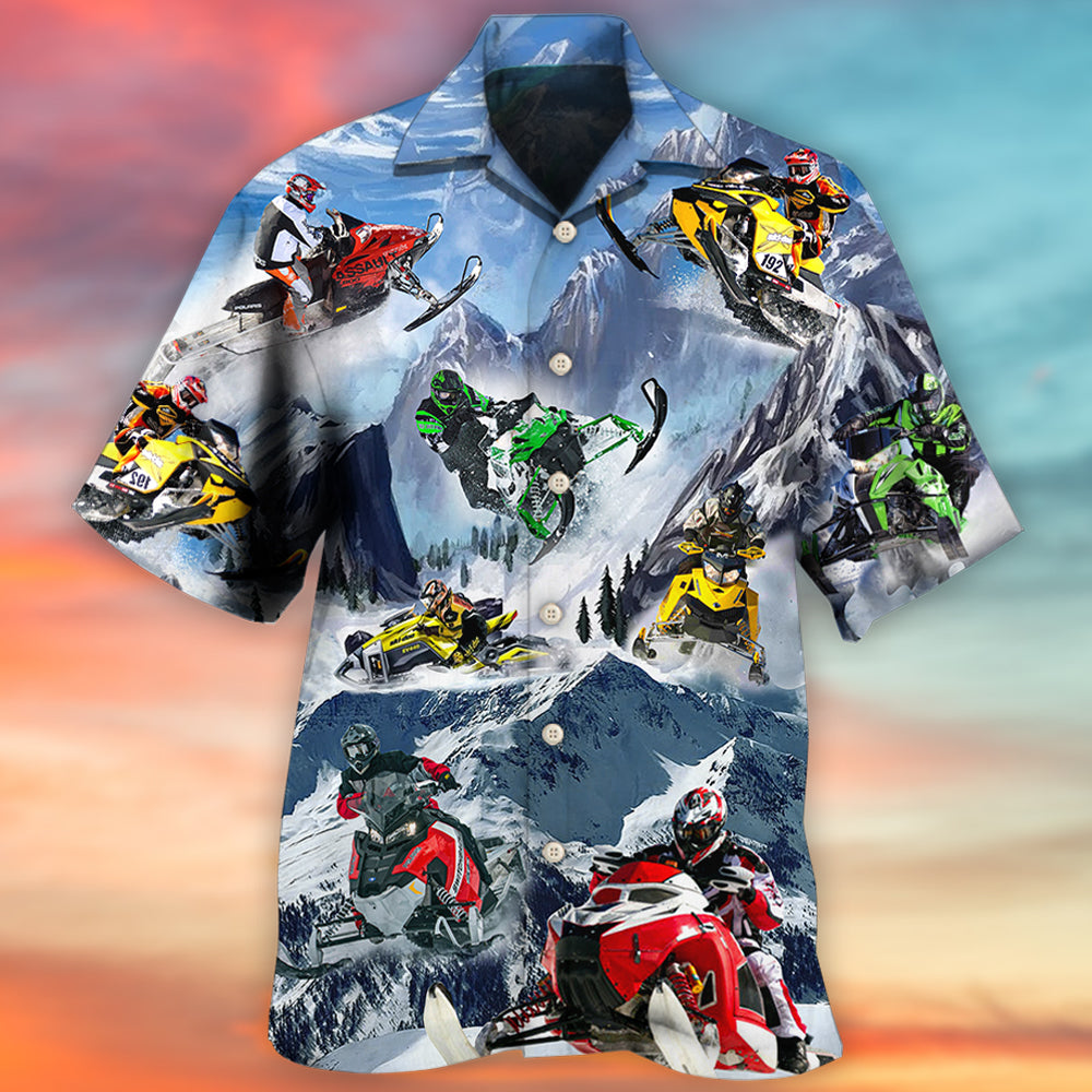 Snowmobile Ice Mountain Hawaiian Shirt Design View For Resort Travel And Thoughtful Gifting