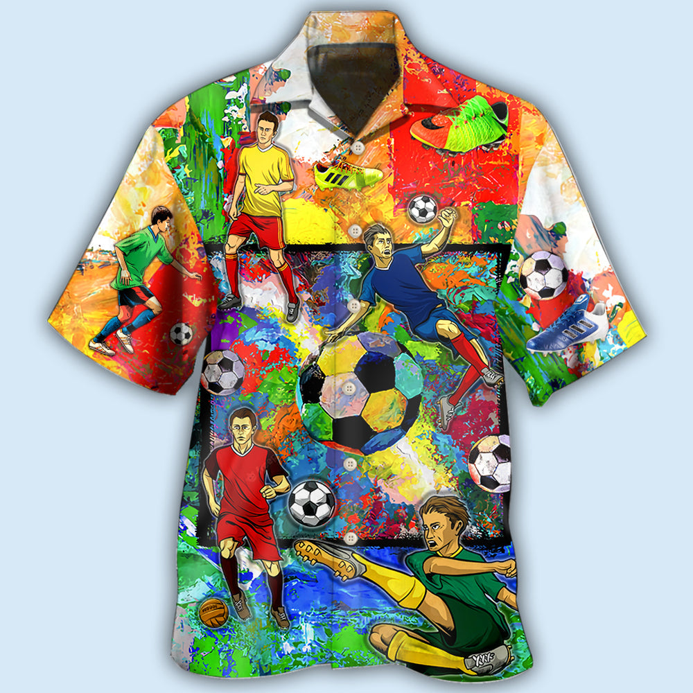 Colorful Soccer Hawaiian Shirt For Summer Vacation, Beach Travel, And Casual Wear