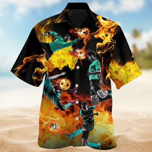 Soccer Fire Hawaiian Shirt For Island Vacations, Resort Wear, And Relaxed Seasonal Style