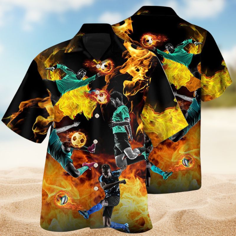 Soccer Fire Hawaiian Shirt For Island Vacations, Resort Wear, And Relaxed Seasonal Style