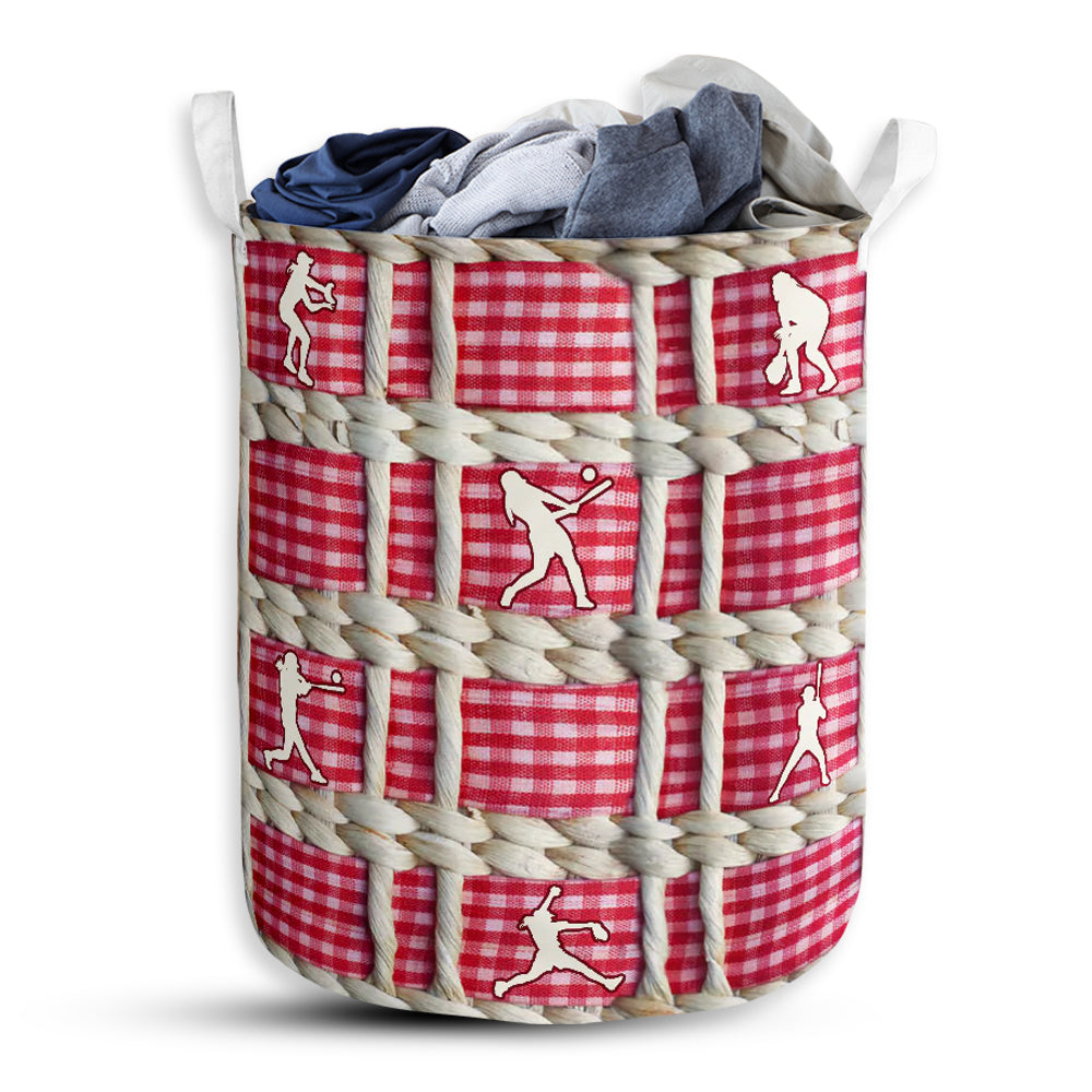Softball Embroidery Rattan Style Laundry Basket For Bathroom Bedroom Storage