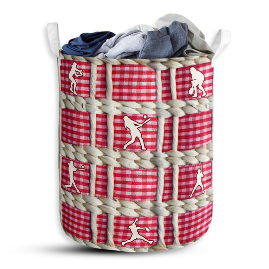 Softball Embroidery Rattan Style Laundry Basket For Bathroom Bedroom Storage