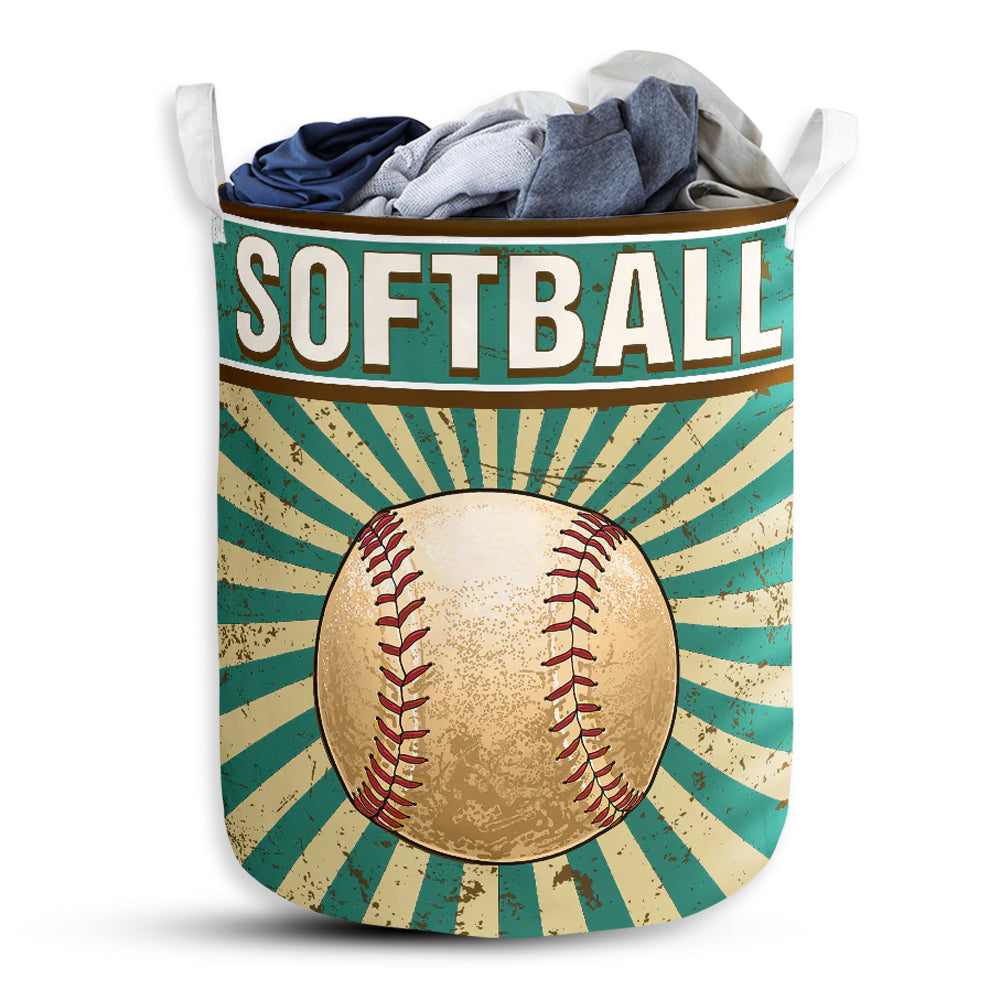 Softball Retro Sunburst Green Laundry Basket For Bathroom Bedroom Storage