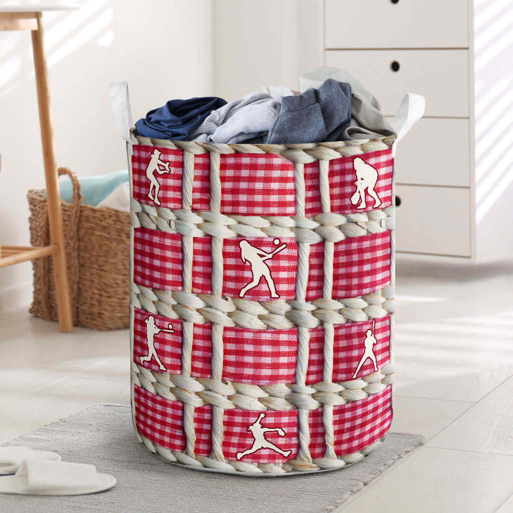 Softball Embroidery Rattan Style Laundry Basket For Room Home Organizer
