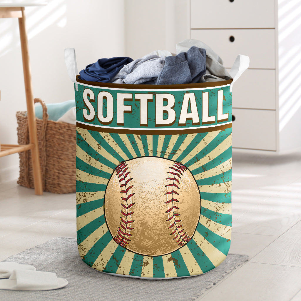 Softball Retro Sunburst Green Laundry Basket For Room Home Organizer