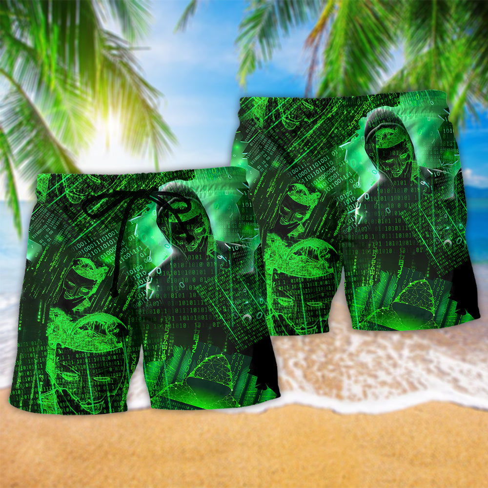 Creative Software Developer Green Tech Beach Shorts Artwork Detail For Tropical Travel And Everyday Wear