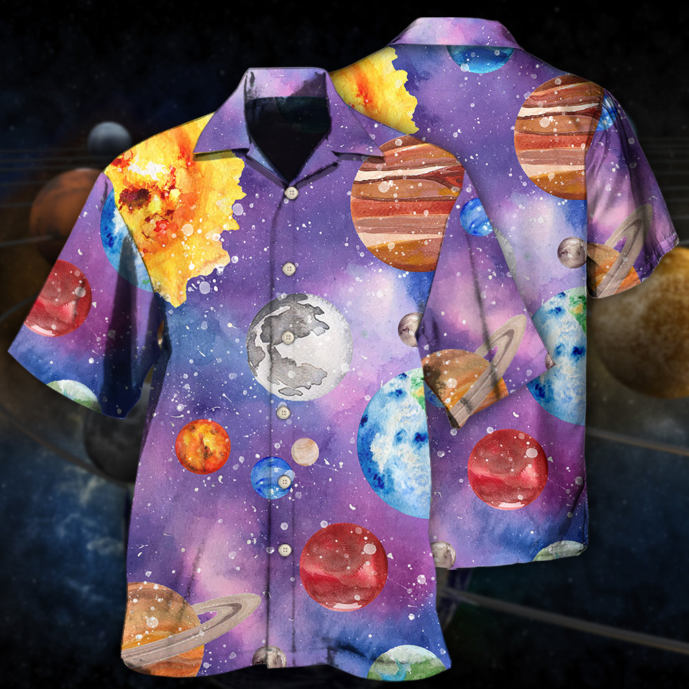 Cosmic Space Hawaiian Shirt With Detailed Graphic For Resort Travel Summer Outings And Casual Gatherings