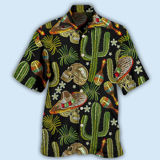 Dark Creative Mexican Skull Hawaiian Shirt For Island Vacations, Casual Events, And Distinctive Seasonal Style