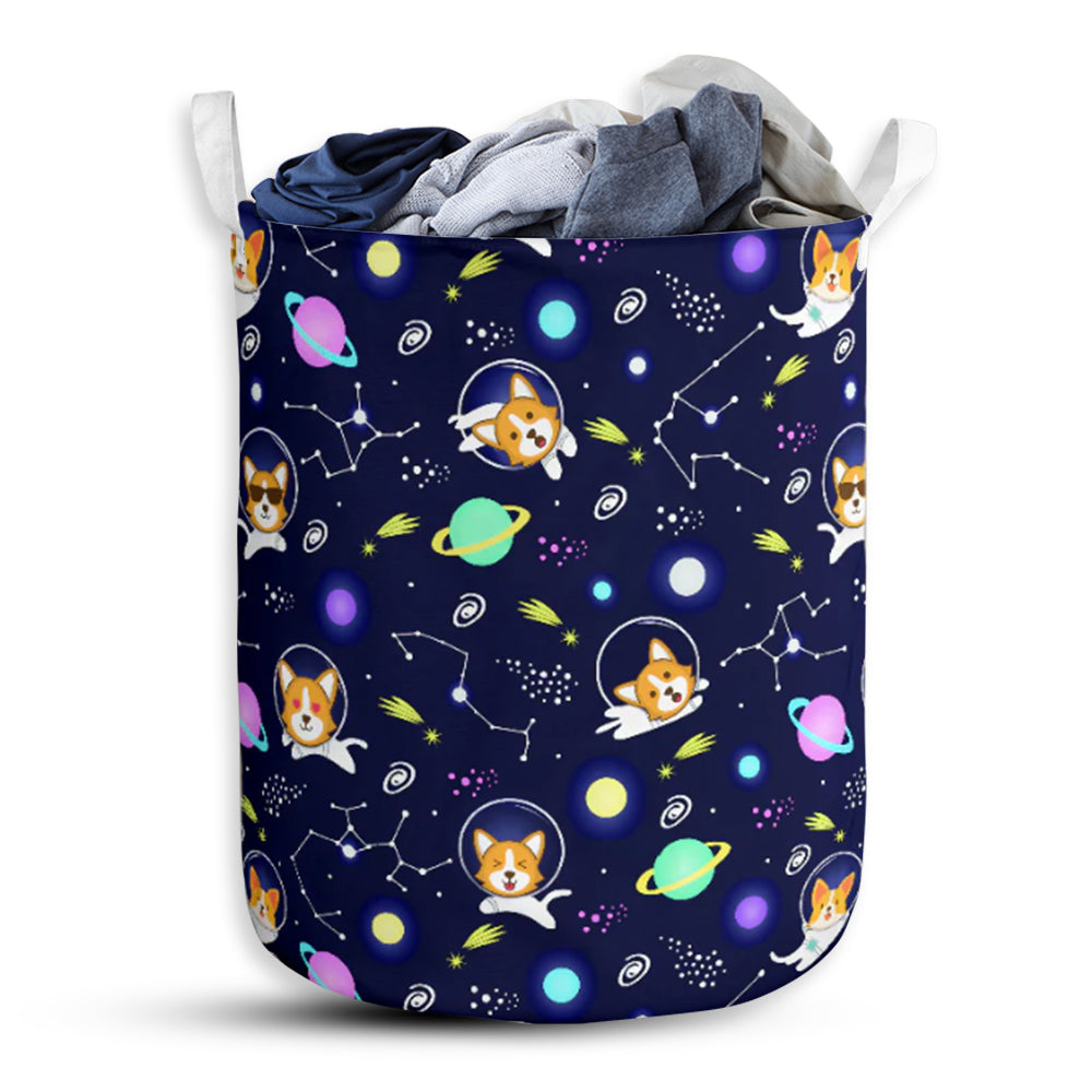Corgi Dog On Space Laundry Basket For Bathroom Bedroom Storage