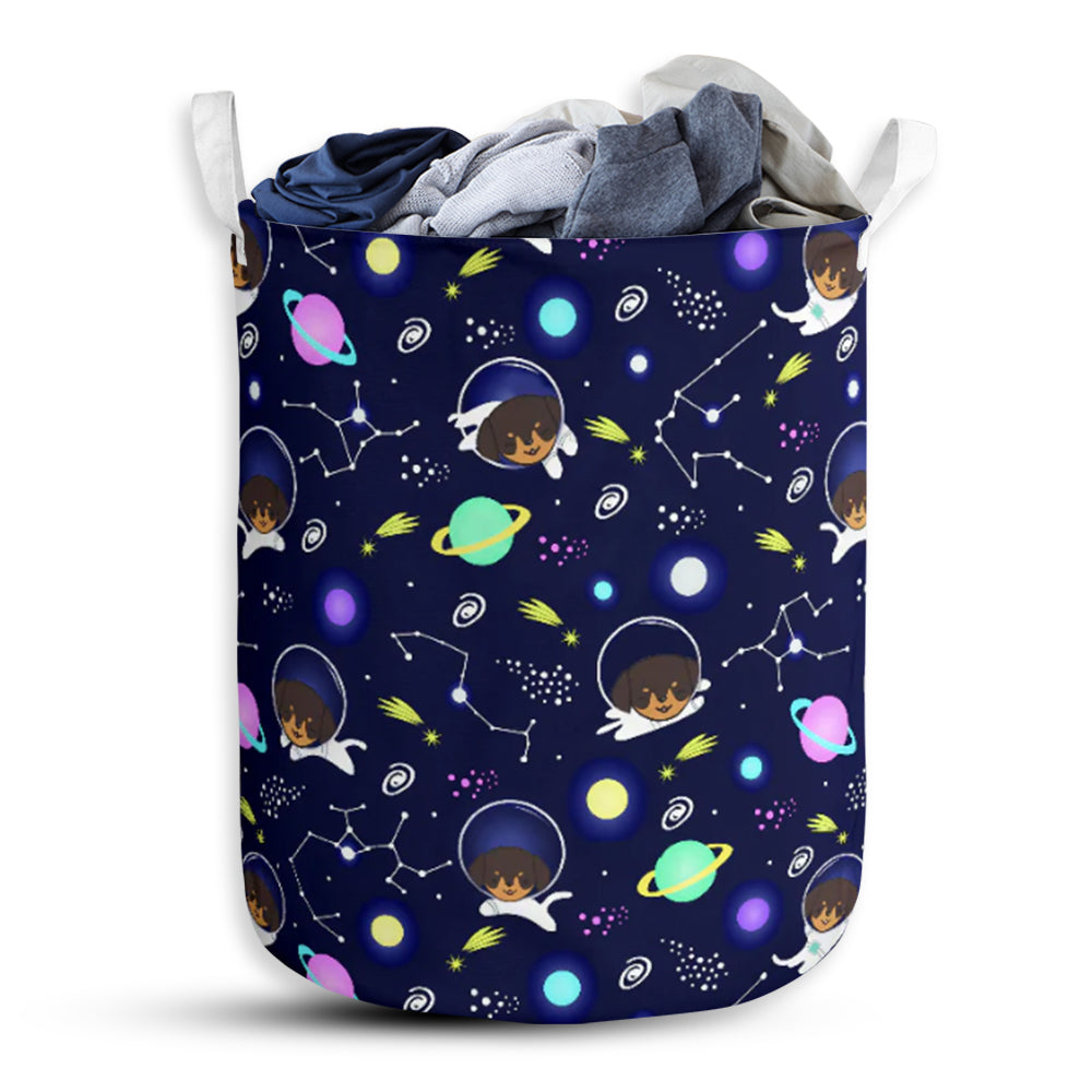 Dachshund Dog On Space Laundry Basket For Bathroom Bedroom Storage