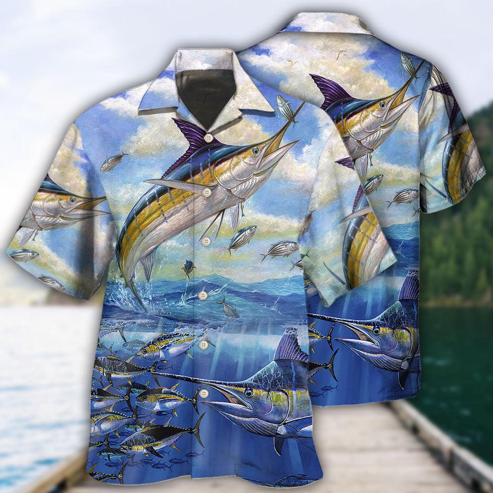 Blue Fishing Ocean Sky Freedom Hawaiian Shirt For Vacation Days And Relaxed Coastal Outings