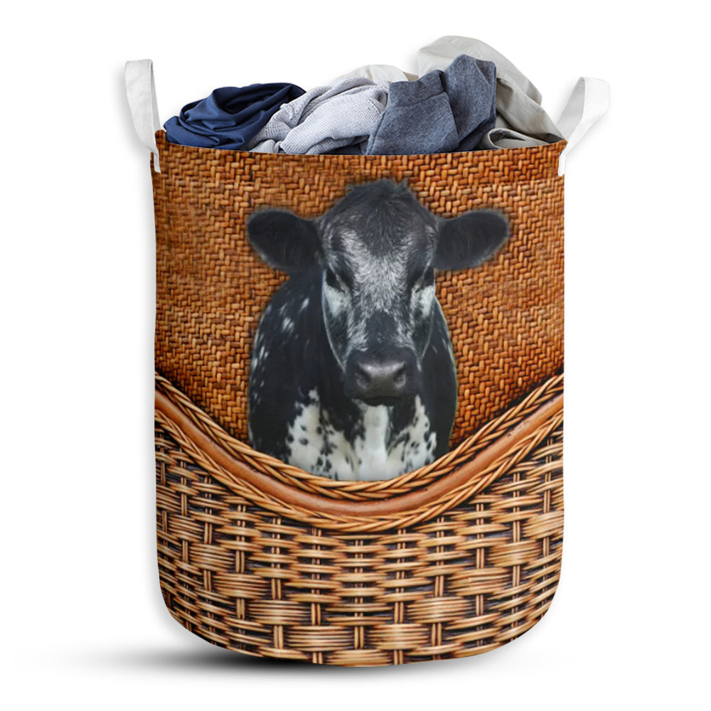 Speckle Park Cow Rattan Texture Laundry Basket For Bathroom Bedroom Storage