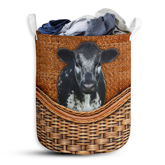 Speckle Park Cow Rattan Texture Laundry Basket For Bathroom Bedroom Storage