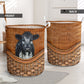 Speckle Park Cow Rattan Texture Laundry Basket For Room Home Organizer