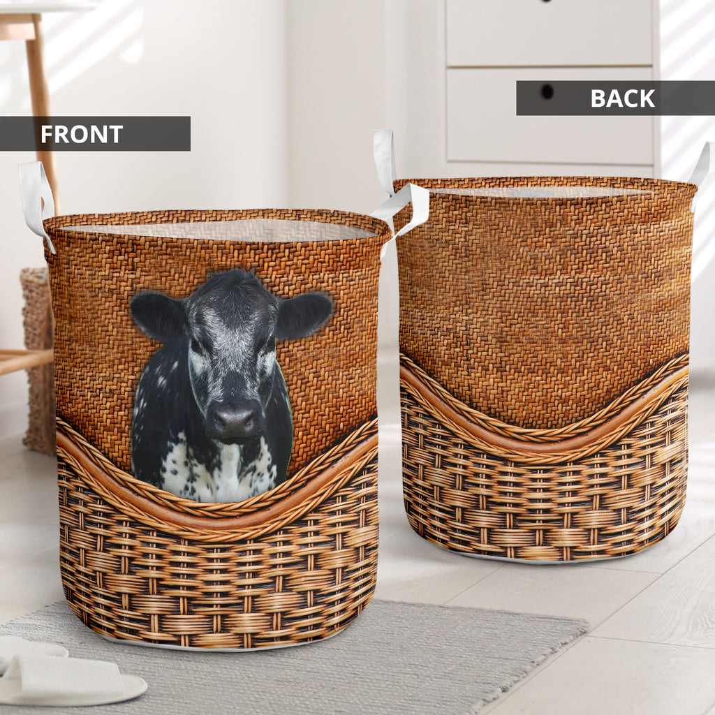 Speckle Park Cow Rattan Texture Laundry Basket For Room Home Organizer