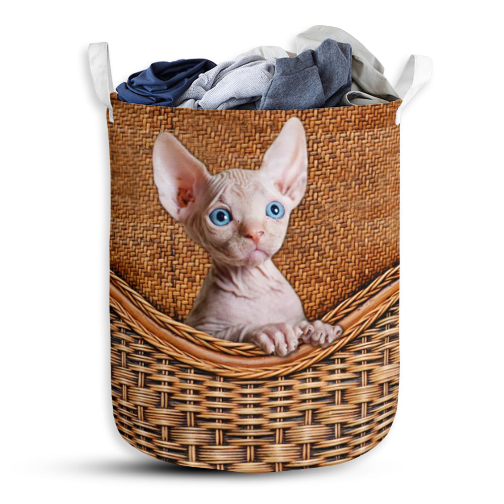 Sphynx Cat Rattan Texture Laundry Basket For Bathroom Bedroom Storage