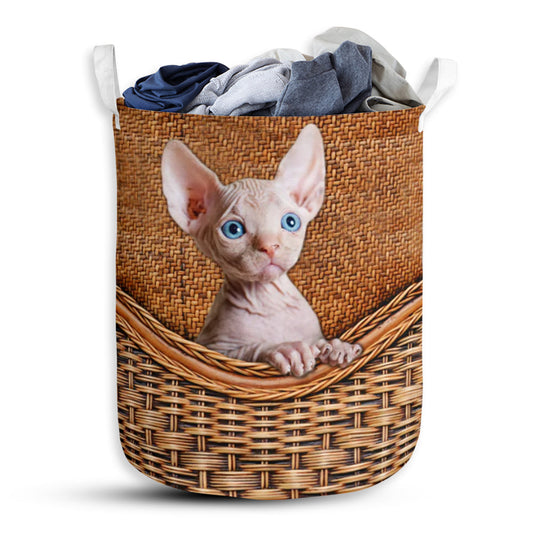 Sphynx Cat Rattan Texture Laundry Basket For Bathroom Bedroom Storage