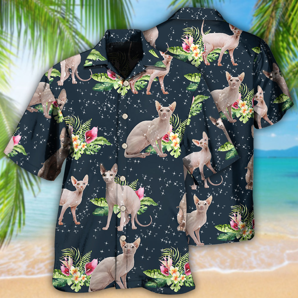Floral Tropical Sphynx Cat Hawaiian Shirt For Tropical Holidays, Outdoor Gatherings, And Everyday Comfort