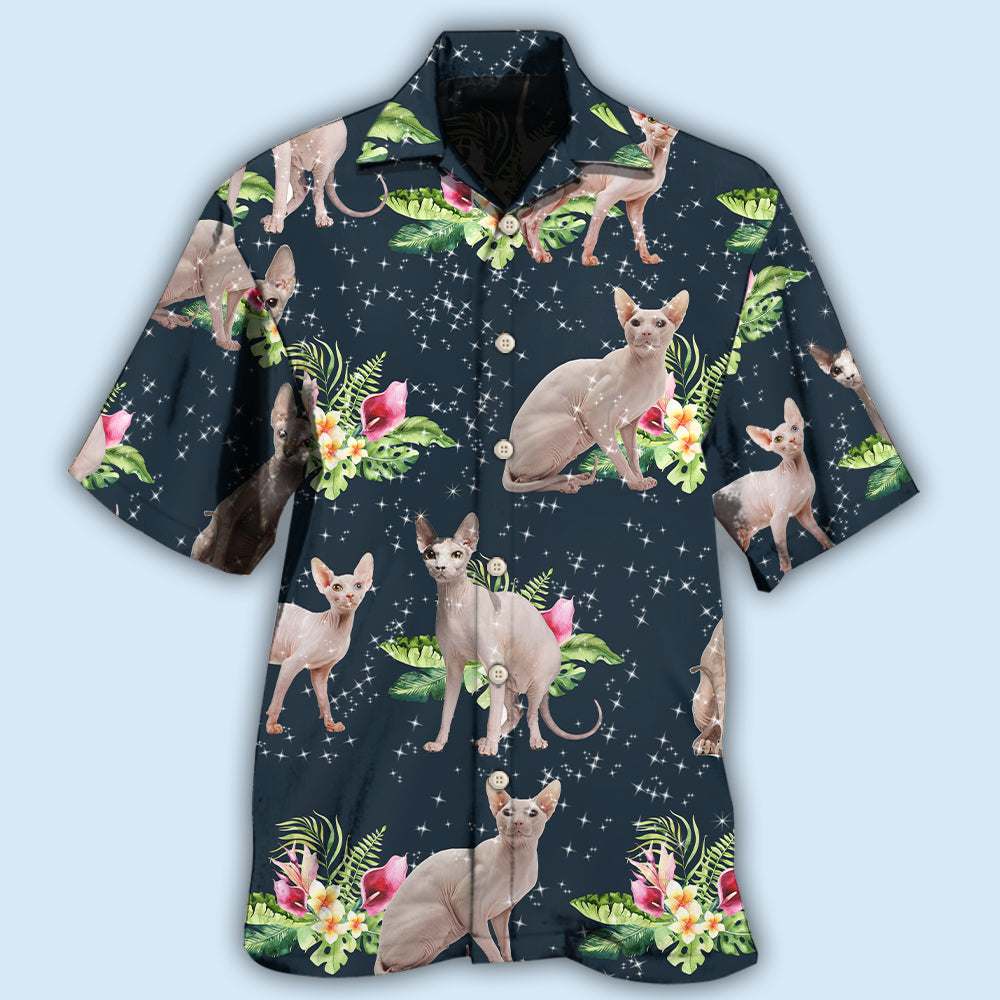 Floral Tropical Sphynx Cat Hawaiian Shirt For Tropical Holidays, Outdoor Gatherings, And Everyday Comfort