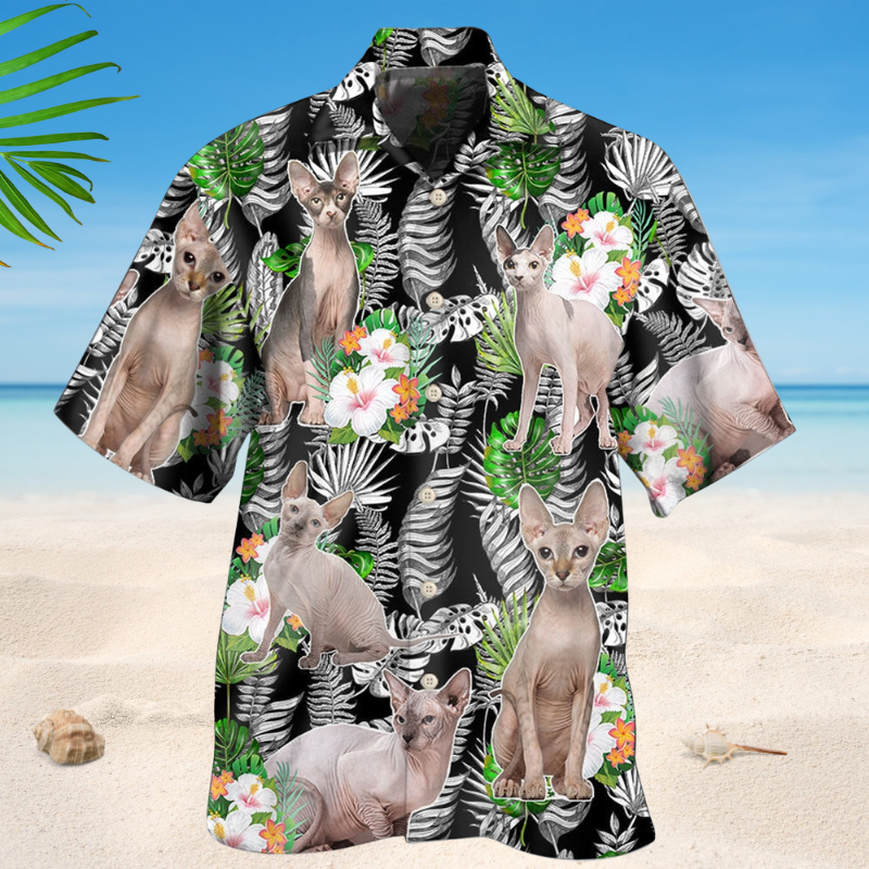 Tropical Sphynx Cat Hawaiian Shirt For Resort Trips, Coastal Parties, And Warm Weather Style