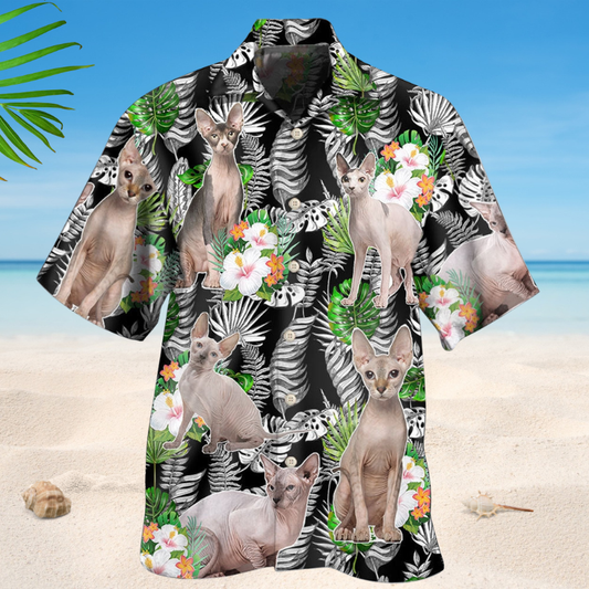Tropical Sphynx Cat Hawaiian Shirt For Resort Trips, Coastal Parties, And Warm Weather Style