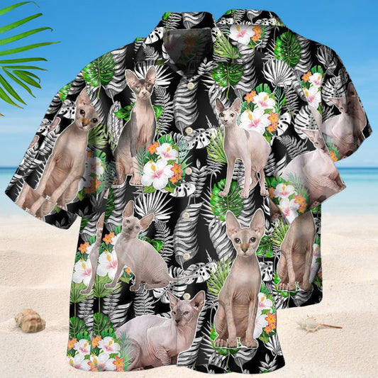 Floral Tropical Sphynx Cat Hawaiian Shirt For Beach Days, Summer Outings, And Thoughtful Gift Giving