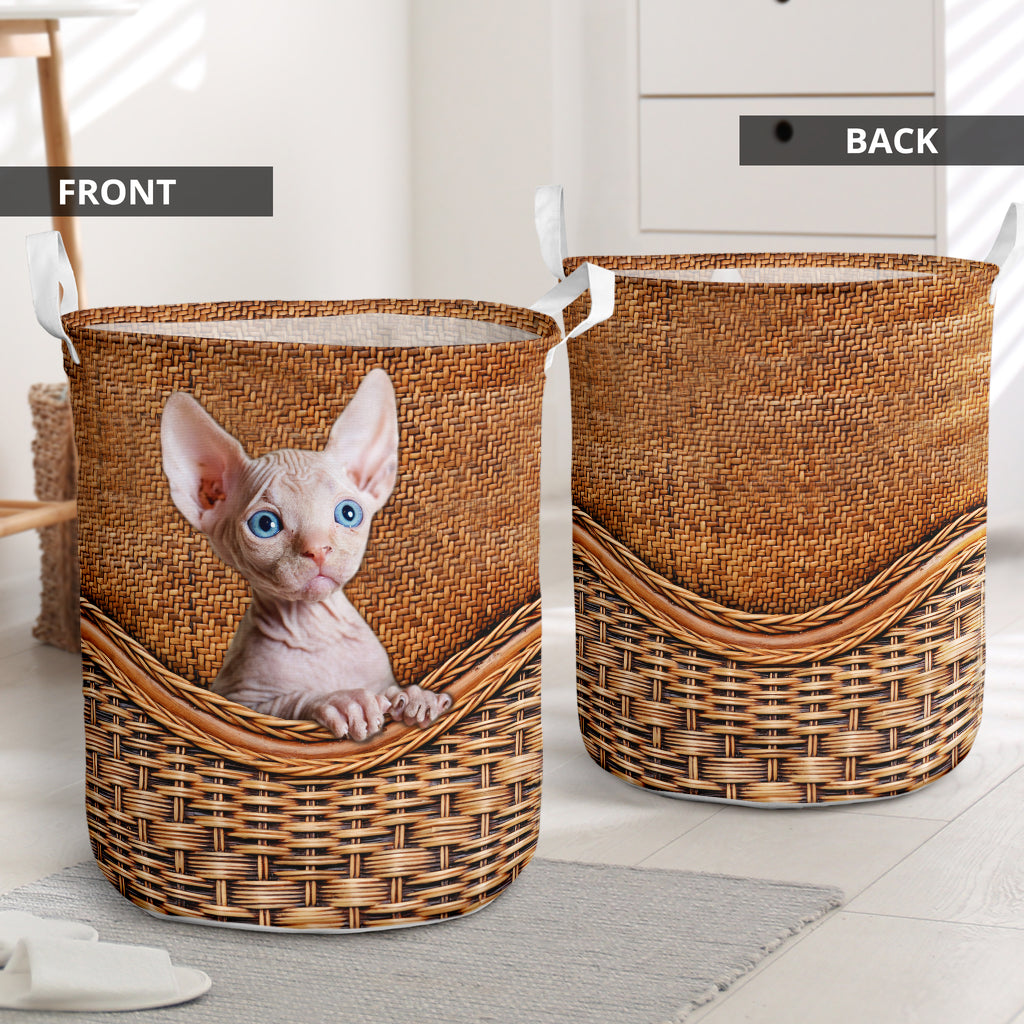 Sphynx Cat Rattan Texture Laundry Basket For Room Home Organizer