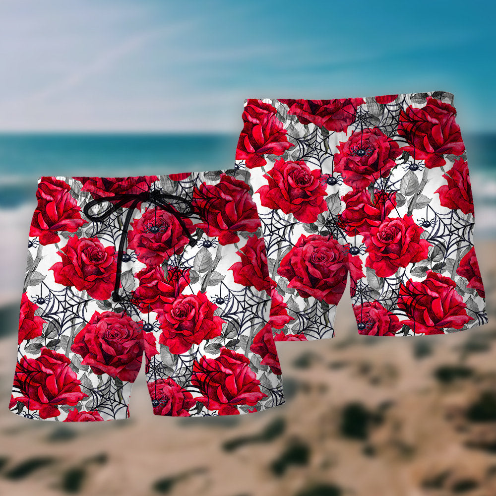 Spider And Red Rose Gothic Beach Shorts For Resort Travel And Thoughtful Summer Gifting