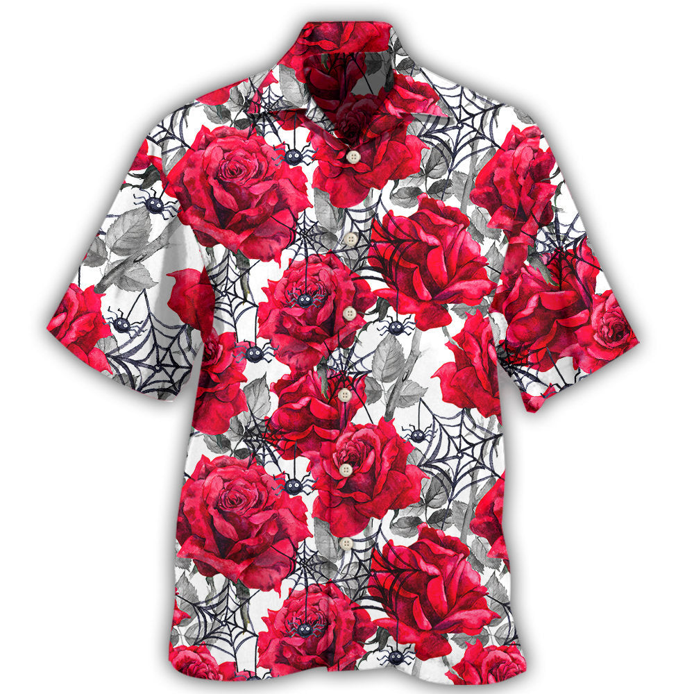 Gothic Creative Spider Rose Hawaiian Shirt For Resort Trips, Coastal Parties, And Warm Weather Style