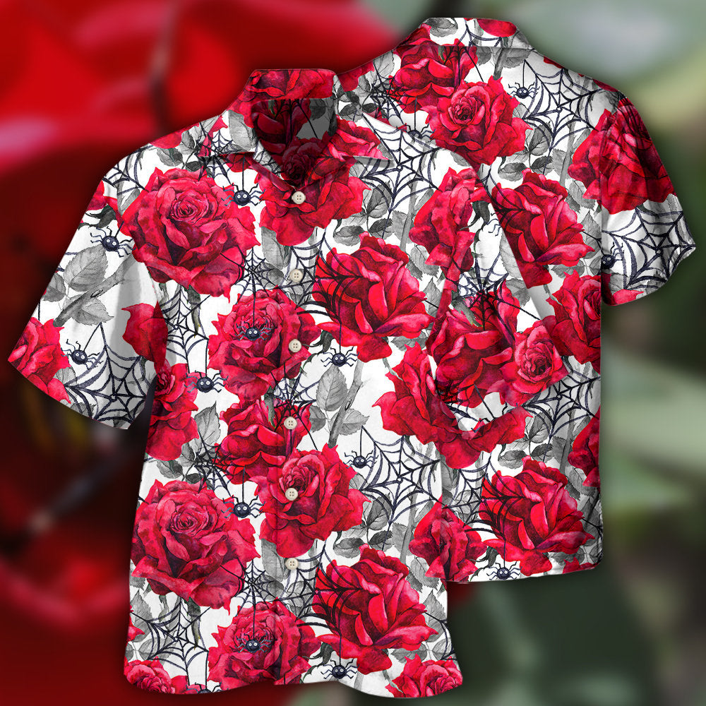Gothic Creative Spider Rose Hawaiian Shirt For Resort Trips, Coastal Parties, And Warm Weather Style
