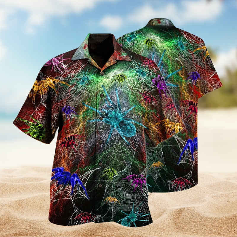 Colorful Spider Animals Hawaiian Shirt For Tropical Holidays, Outdoor Gatherings, And Everyday Comfort
