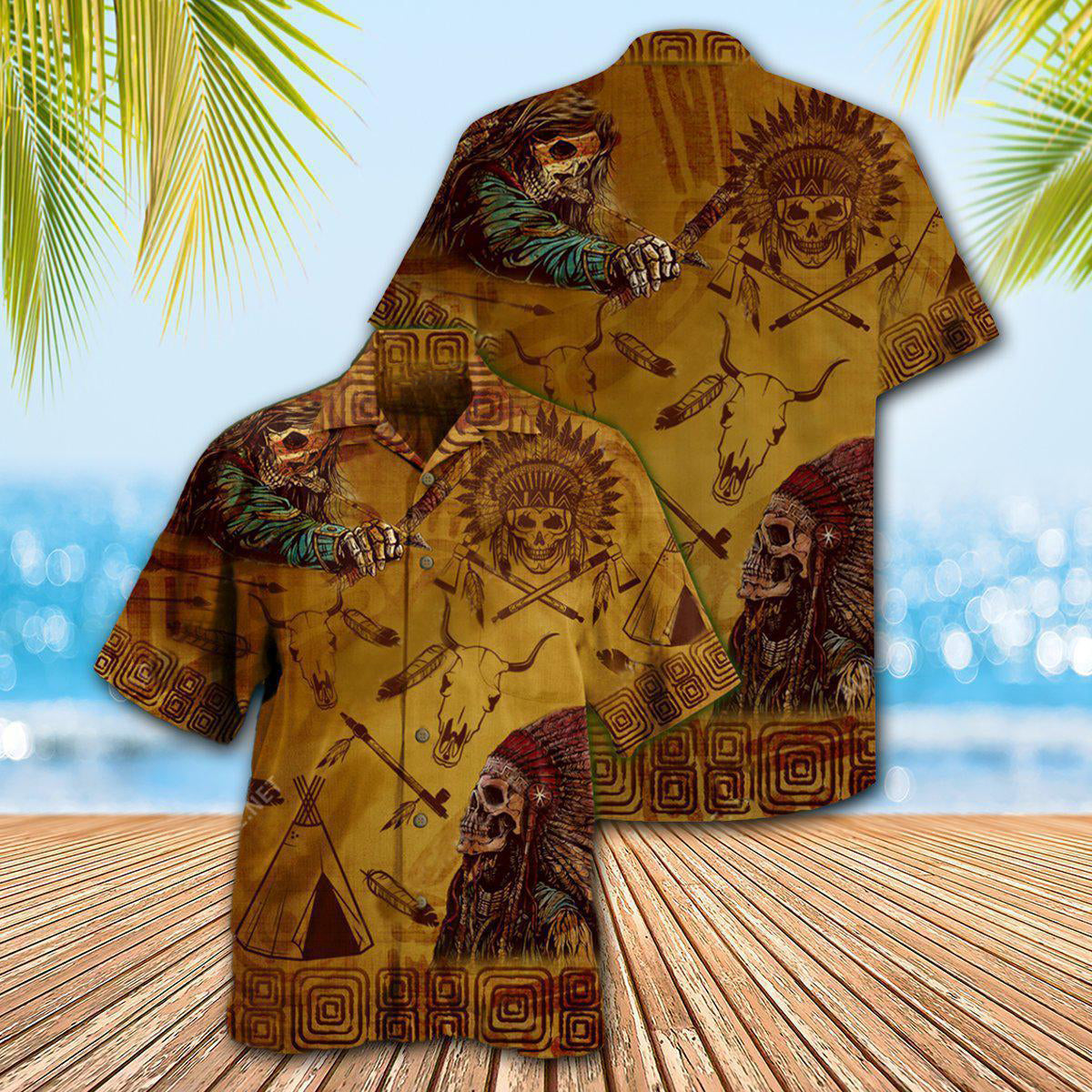 Bohemian Vintage American Spirit Nation Hawaiian Shirt Pattern Detail For Summer Holidays And Outdoor Fun