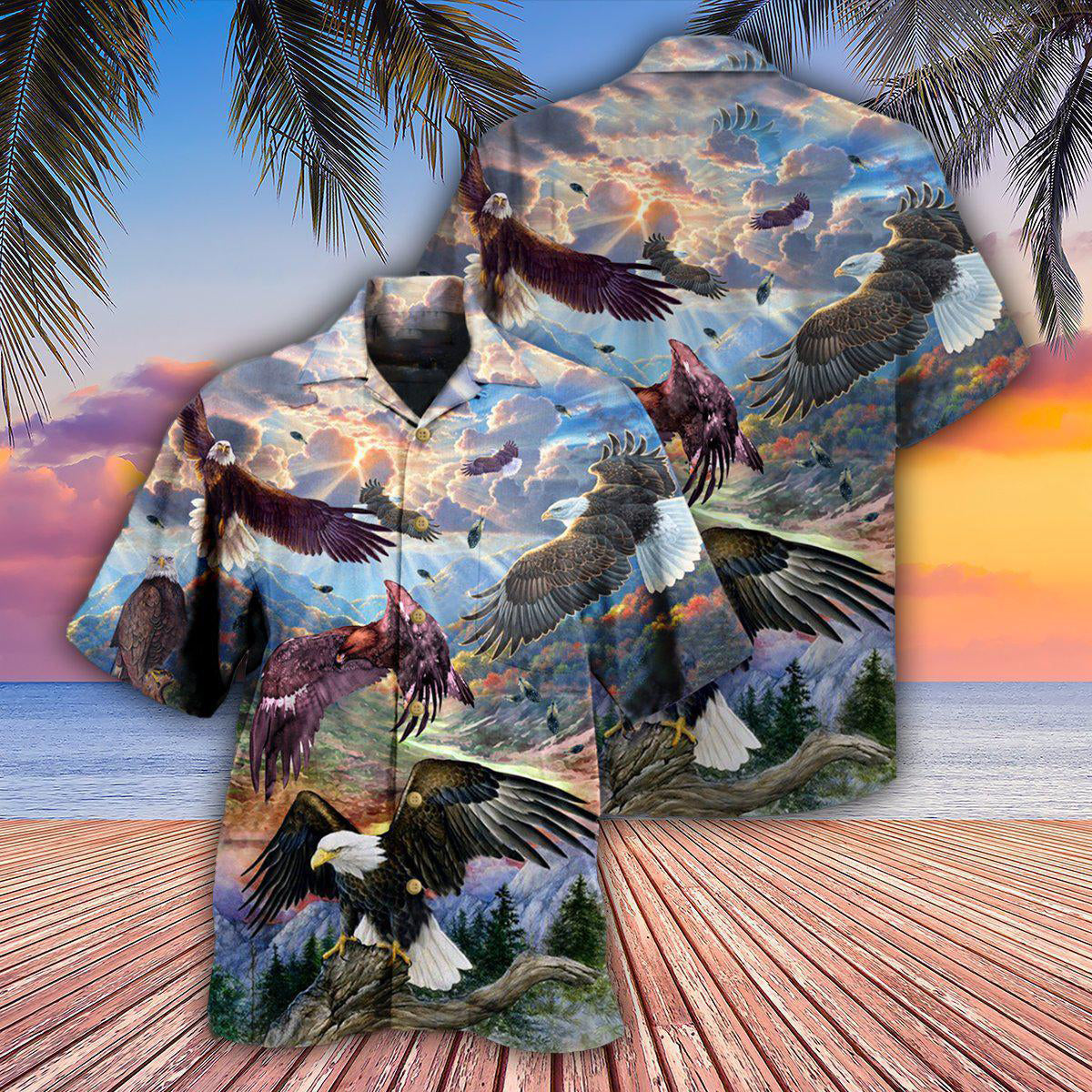 Eagle Spread Wings Sky Hawaiian Shirt For Resort Getaways And Comfortable Summer Activities