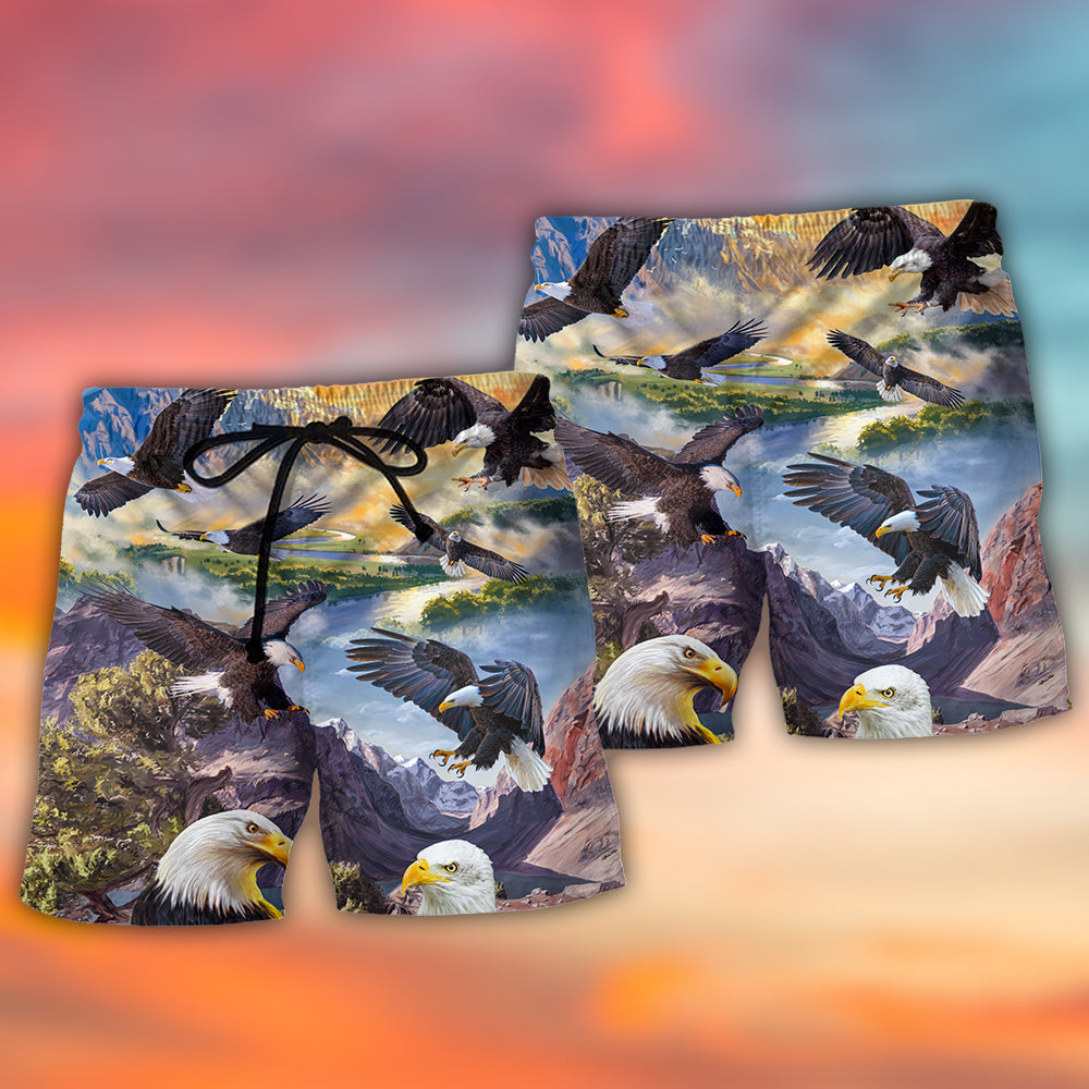 Eagle Spreading Wings Freedom Beach Shorts Artwork Detail For Comfortable Everyday Summer Wear