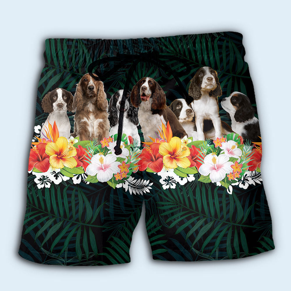 Springer Spaniel Tropical Floral Dog Beach Shorts Artwork View For Seaside Trips And Casual Style